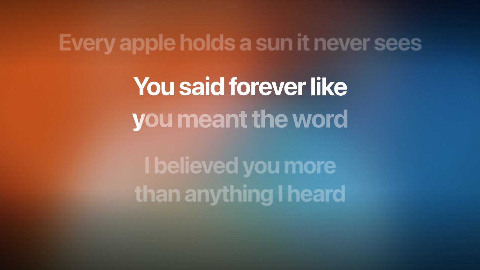 Karaoke mode: large centred lyrics filling the screen